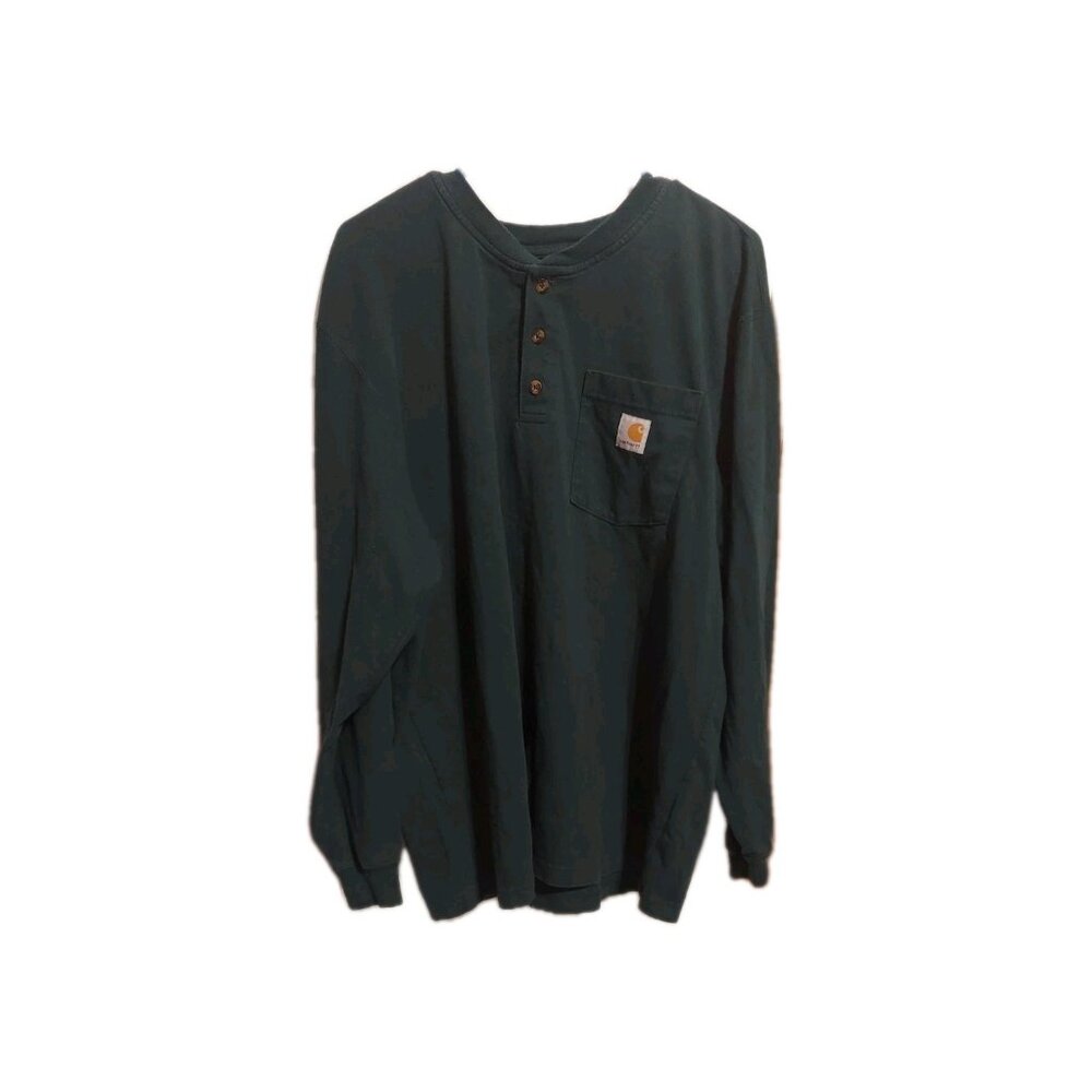 Carhartt Henley‎ Long Sleeve Shirt, Button Placket, Hunter Green Size Large